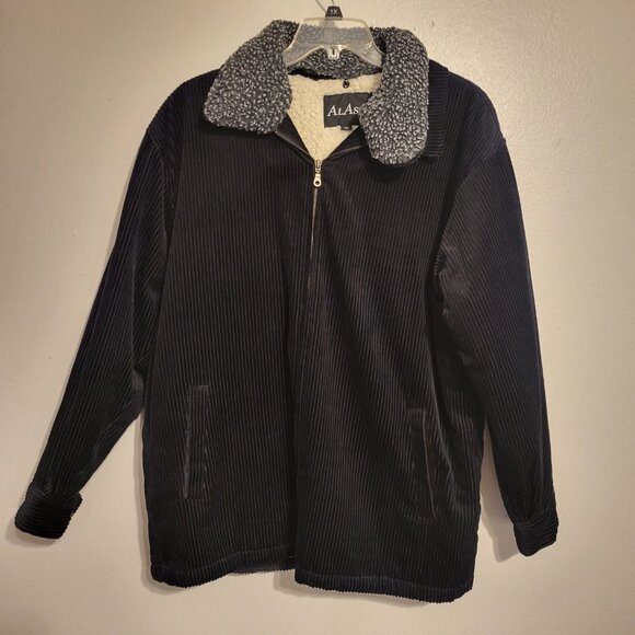 Alaska Sherpa Lined Corduroy Heavy Jacket Shacket Mens Medium Black Full Zip - Picture 1 of 13